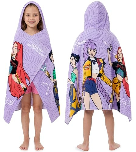 KPop Demon Hunters Bath Towels With Hood For Girls, 29.5 x 49.2 inch, Soft Absorbent Cotton Beach Towels, Swimming Pool Hooded Poncho, Shower Bath Travel Cozy Cute Gifts For Girls