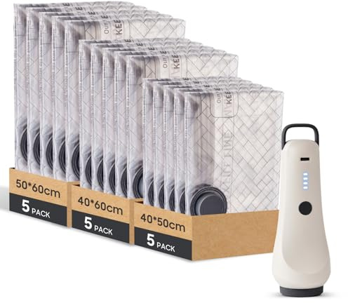 Vacuum Storage Bags,Wireless Electric Air Pump, Portable Electric Pump Vacuum Bags - Maximize Space for Travel & Home (5x 40x50cm, 5x 40x60cm, 5x 50x60cm)