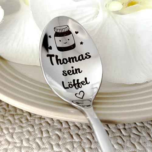 Personalisierter Löffel mit Gravur und Nutella Mini 15g, Edelstahl, Silber, 15 cm, Geschenk für Nutella-Liebhaber