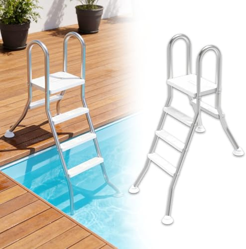UISEBRT 304 Edelstahl Pool Leiter,Schwimmbadleiter mit 3 Stufen Pooltreppe,verdicken oberirdische Poolleitern, Einstiegsleiter für Aufstellpool & Schwimmbecken Höhe bis zu 115 cm | 150kg Belastbar