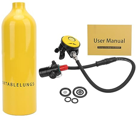 MAMJENNI DIDEEP 1L Mini Ensemble de plongée sous-Marine avec reniflard X4000 Pro/soupape de décharge/réservoir de plongée/pour la plongée (Bouteille d'oxygène Jaune)