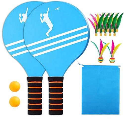 Strand schläger Set, Beachball Spiel Set, Beachball Set aus Holz, Beach schläger S-et, Beachball s-et 4in1, Paddleball Spiel S-et, Beach Paddleball S-et, Für Parks, Hof, Training, Outdoor, Strand