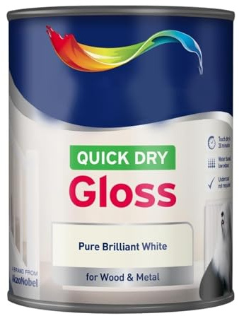 HOCHSTE Dry Gloss Paint, Pure Brilliant White, High-Sheen Finish for Wood & Metal, Water-Based, Fast-Drying Paint for Doors, Windows, Skirting & Radiators, No Undercoat Required, 750ml