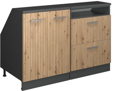Vicco Küchenschrank für Dachschrägen R-Line, Artisan-Eiche, 120 cm 2er Set Schrankkorpuss 60 cm Tiefe, geeignet für schräge Wände und Variable Küchenmontage
