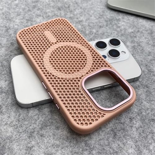 GHVWYX Custodia magnetica a rete per la dissipazione del calore e la ricarica wireless per iPhone 16 15 14 Plus 13 12 17 Pro Max, cover protettiva traspirante (per iPhone 17 Pro Max/Rosa)