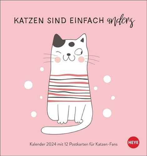 Katzensprüche Postkartenkalender 2024. Weisheiten über Samtpfoten in einem kleinen Kalender voll typografischer Details. Ein Muss für Katzenliebhaber, der Postkarten-Tischkalender.