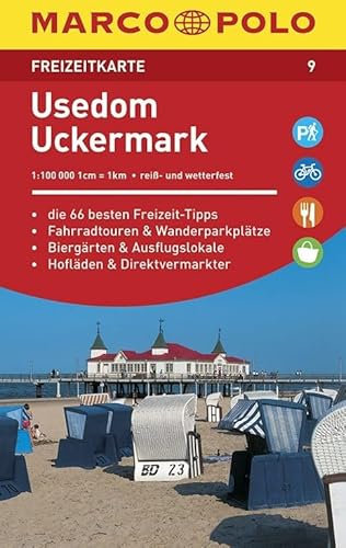 MARCO POLO Freizeitkarte Usedom, Uckermark 1:100 000: die 66 besten Freizeit-Tipps. Fahrradtouren & Wanderparkplätze. Biergärten & Ausflugslokale. Hofläden & Direktvermarkter. reiß- und wetterfest