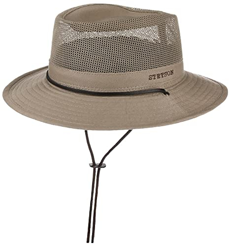 Stetson Sombrero Safari Takani Mujer/Hombre - de Trekking arbusto Malla con Tira para el mentón Verano/Invierno Primavera Verano Otoño Invierno - L (58-59 cm) Beige