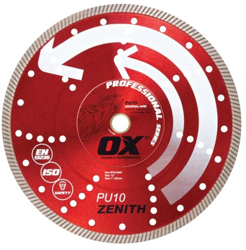 OX Tools OX-PU10-12 12 Fast Cutting Diamond Blade for Reinforced Concrete, Granite, Bluestone and Hard Pavers, Masonry Wet Saw Blade,Diamond Saw Blade,10mm Segments,1-20 mm Arbor