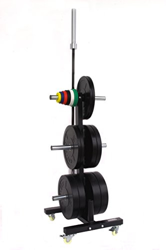 CFF Olympic 2 Bar & Bumper Plate Tree for Weights - Weight Storage rack with Locking Wheels. Perfect for any commercial gym or fitness training center