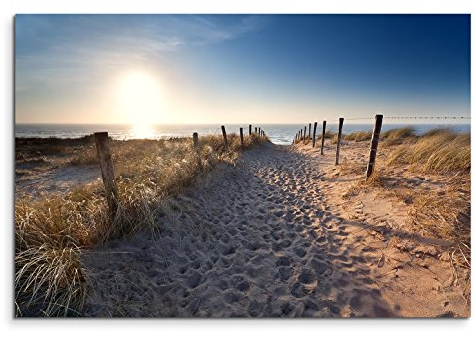 120x80cm Leinwandbild auf Keilrahmen Holland Nordsee Strand Dünen Sonnenaufgang Wandbild auf Leinwand als Panorama