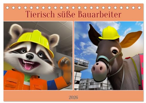 Tierisch süße Bauarbeiter (Tischkalender 2026 DIN A5 quer), CALVENDO Monatskalender: Lustige Tiere als Bauarbeiter angezogen auf der Baustelle (CALVENDO Tiere)