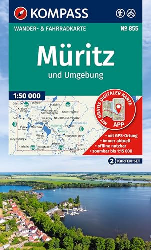 KOMPASS Wanderkarten-Set 855 Müritz und Umgebung (2 Karten) 1:50.000: Wander- und Fahrradkarte in einem - inklusive Offline-Verwendung in der KOMPASS-App. Wander-& Radwege.