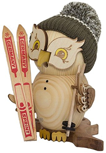 Räuchermann Eule Skifahrer von DREGENO SEIFFEN 19 cm – Original erzgebirgische Handarbeit, stimmungsvolle Weihnachts-Dekoration