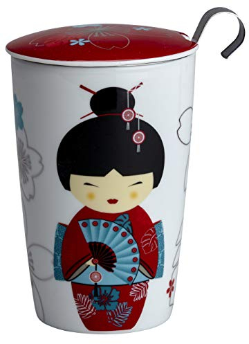 EigenArt Teaeve - Taza de té de porcelana de doble pared, con tapa de porcelana e infusionador de acero inoxidable, 350 ml