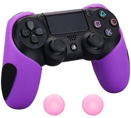 Pandaren® Silicone Thicker Half Skin For PS4/ SLIM/ PRO Controller x 1 + Thumb Grip x 2 (Purple)