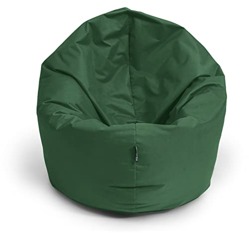 BuBiBag Sitzsack für Kinder und Jugendliche - Indoor Outdoor Bodenkissen, Sitzkissen oder als Gaming Sitzsack, geliefert mit Füllung (100 cm Durchmesser, dunkelgrün)