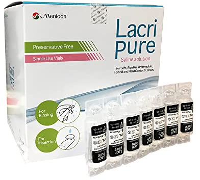 Menicon LacriPure Saline Contact Lens Solution, for Lens Rinse & Insertion, 98 Vials, 5ml (3 Month Supply)