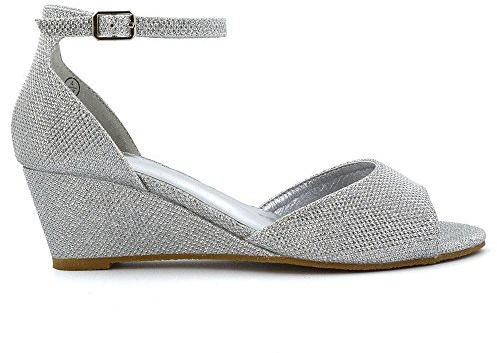 Womens Low Wedge Heel Ankle Strap Sandals Ladies Peep Toe Party Evening Shoes