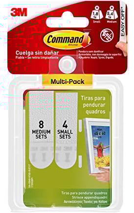 Command Strisce Appendi Quadri Adesive, Bianche - 4 Coppie di Strisce Piccole (S), 8 Medie (M) - ottimale per Appendere Quadri, Cornici e Specchi al Muro senza Chiodi, Tenuta: 7,2 kg