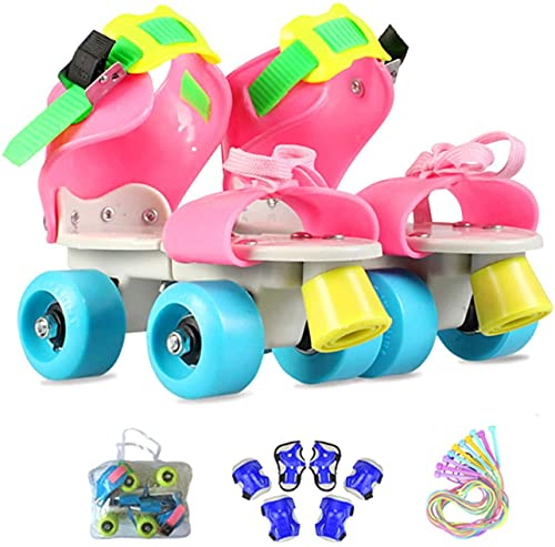 Inline-Skates Zweireihige Rollschuhe Einstellbar 4 Rad Kinder Anfänger Atmungsaktive Für Jungen Mädchen Indoor Und Outdoor Mit Schutzausrüstung Rollers Geburtstag Presen (Pink1-(25-36) Code)