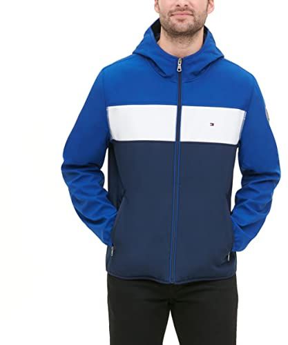 Tommy Hilfiger Men's Lightweight Water-Resistant Performance Soft Shell Jacket (Regular and Big & Tall, Blue/White Color Block, S