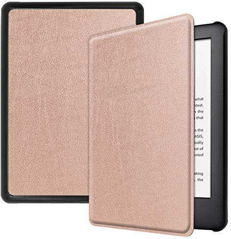Saturcase - Custodia a libro per Amazon Kindle 2019, in pelle sintetica, ultra sottile, leggera, con funzione di accensione e spegnimento automatico, per Amazon Kindle 2019 (10a generazione) Rose Gold