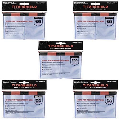 TitanShield (5 Packs of 200s /Total 1000 Sleeves) Inner Sleeve Protectors Perfect Size for Double Sleeving MTG Standard Deck