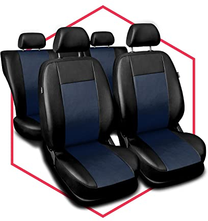 3er Set Saferide Autositzbezüge PKW universal | Auto Sitzbezüge Kunstleder Blau für Airbag geeignet | für Vordersitze und Rückbank | 1+1 Autositze vorne und 1 Sitzbank hinten teilbar 2 Reißverschlüsse