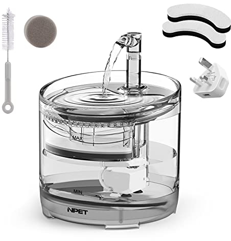 NPET Fontaine à eau pour chat ultra silencieuse de 1,5 L, fontaine à eau automatique avec kit de robinet, niveau d'eau visible pour petit chien avec 2 filtres, 3 modes, WF050TP