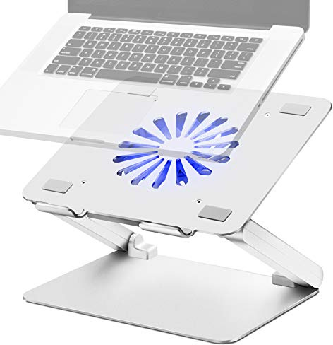 Soundance Laptop Stand Adjustable Laptop Cooling Pad with Fan USB 3.0 Hub Compatible with 10 to 17.3 Inches Notebook Computer, Ergonomic Computer Riser for Desk, Aluminum Silver LS2