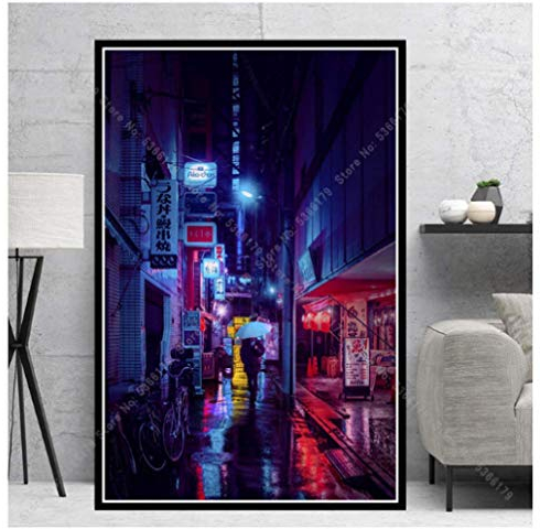 RUIYANMQ Japan Tokio Stadt Nacht Stadtlichter Landschaft Leinwand Bild Wandkunst Garten Poster Drucke Wohnzimmer Wohnzimmer Dekor Kw59Xm 40X60Cm Rahmenlos