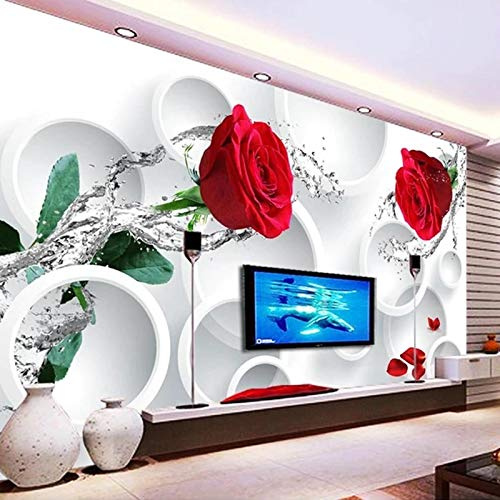 BYSQX Papier Peint Intissé Cercles Roses Fleurs Mode Papier Peint Effet 3D Papier Peint Intissé Tapisserie Murales Panoramique 3D Peinture Murale Non-Tissé Tv Fond D'Écran 300X210Cm