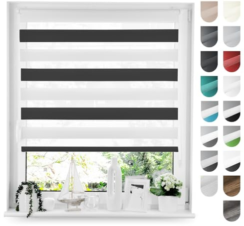 Tom'Shop Doppelrollo Klemmfix ohne Bohren Schwarz-Weiß 120cm x 150cm | Duo Rollo mit Klemmträger Fensterrollo Seitenzugrollo für Lichtschutz Sichtschutz Sonnenschutz leichte Montage