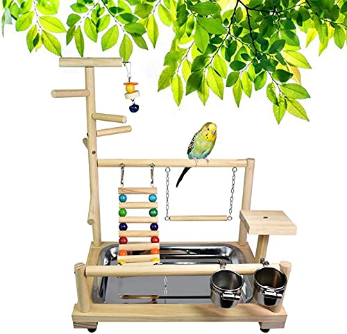 Holzsammlung Holz-Vogelpapageien-Spielstand/Spielplatz/Turnhalle/Aktivitätszentrum/Spielzeugset, Sitzstangen, Leitern und Schaukel, für Eclectus Sun Conure Scarlet Ara Kakadu Sittich Quaker