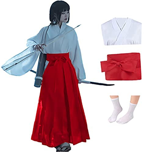 IOPBOT Women Anime Hakama Kimono Cosplay with Tabi Socks Set Girls Japanese Uniform Skirt Suit Halloween Witch Costume (XXL, Iori Utahime Cosplay)