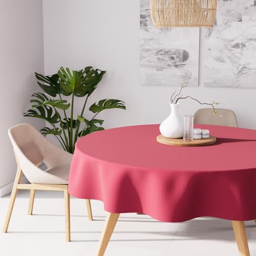 Soleil d'ocre, Alix Nappe Ronde Anti-tâches, Polyester, Framboise, Diamètre 180 cm
