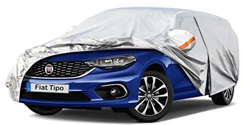 Telo Copriauto, Kayme Hatchback Copertura per Auto Impermeabile, Compatibile con 2016-2024 Fiat Tipo, Anti UV Anti Vento Antipolvere a 6 Strati con Cerniera e in Cotone.(Consegna in 3-7 giorni)
