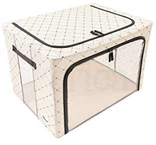 Periea ‘Beau’ Folding Collapsible Stackable Fabric Home Storage Boxes with Steel Frames (Black Dots, Large)