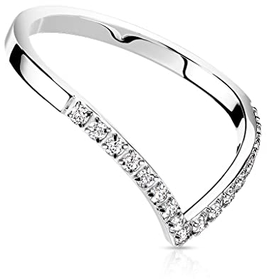 Paula & Fritz® Ring Damen geschwungener Ring Silber 17 Zirkonia 316L Chirurgenstahl Größe 49 (15,6) 2-mm Breit Partnerring Verlobungsring Ehering V-Ring