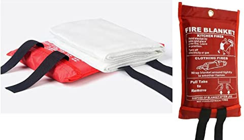 SAFETY+ Feuerlöschdecke, groß, schnell entfaltet mit Schlaufen, 1 x 1 m, ideal für Küche, Büro, Zuhause, Garage, Wohnwagen usw. (1 x 1)