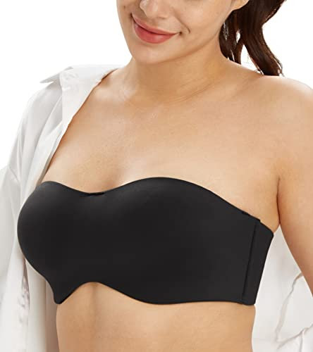 Lemorosy Damen Trägerloser BH Große Größen mit Bügel Ungepolstert Minmizer BH Ohne Träger Nahtloser T-Shirt BH Multiway (Schwarz,85D)