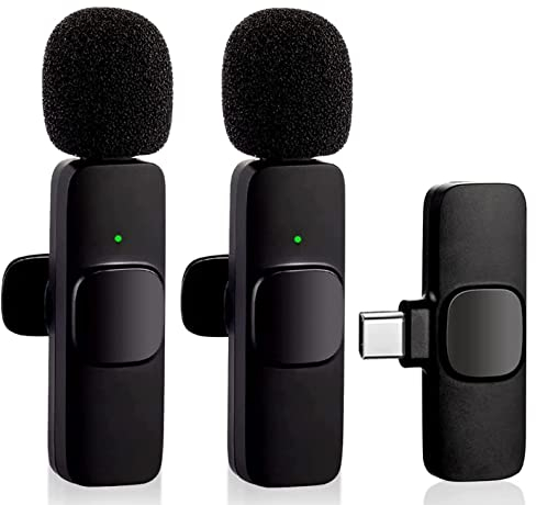 HMKCH Wireless Lavalier Microphone for Phone (USB-C), Dual Video Recording, Live Stream, Vlog, YouTube, TikTok, Facebook, Zoom - Noise Reduction & Plug Play (No Need App/Bluetooth), Schwarz