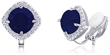 QUKE 7MM Dark Blue Cubic Zirconia Crystal Clip On Stud Earrings CZ Not Pierced Ear Jewelry For Women Girls
