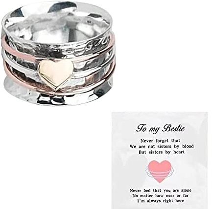 QPESRY Herz Fidget Ringe für Damen Spinner Ring silber Herz Messingfarbenen Drehringen Angst Spinning Ring Anxiety Ring Dekompressionsring Silber Ring Schmuck Geschenk für Weihnachten (Größe 8)