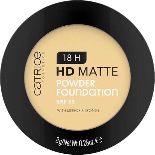 Catrice 18H HD Matte Powder Foundation, Nr. 012W, Nude, langanhaltend, mattierend, matt, für unreine Haut, vegan, ölfrei, UVA- und UVB-Filter + SPF 15, ohne Parfüm, 1er Pack (8g)