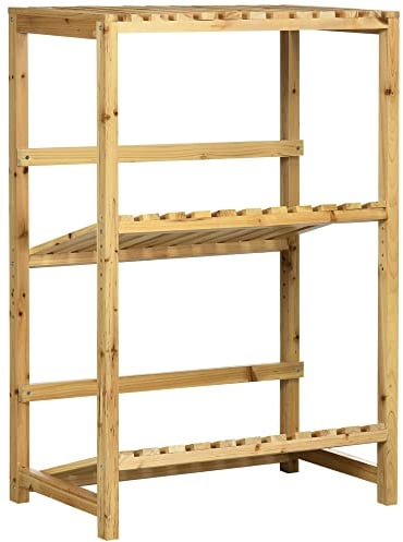 Outsunny Getränkekistenständer, Getränkekistenregal, Kistenregal mit 2 Gekippten Regalen, Flaschenkastenregal für 4 Getränkekisten, Natur, 74 x 45 x 111 cm