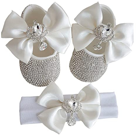 Scarpette da Bambina con Fascia Regalo Suola Morbida Sneakers Antiscivolo Scarpe da Principessa per Cerimonia di Compleanno Battesimo Bambina 6-12 Mesi