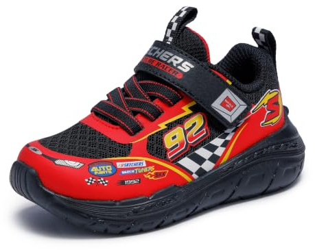 Skechers Boys Sneaker, Black Synthetic/Textile/Red Trim, 35 EU