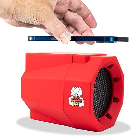 Mad Man Phone Volume Amplifier Sound Booster - No Bluetooth or Cables, Set Smartphone on Speaker to Amplify Audio, Universally Compatible, Works with Speakerphone, Perfect for Seniors (Red)